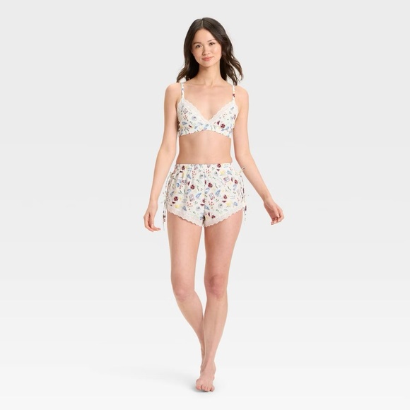 Colsie Women's Woven Bralette & Short Undergarment Set white Fruit Print - Picture 3 of 5